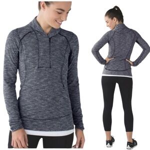 Lululemon Size 6 Think Fast Pullover Jacket Black Grey Athletic Top Long Sleeve
